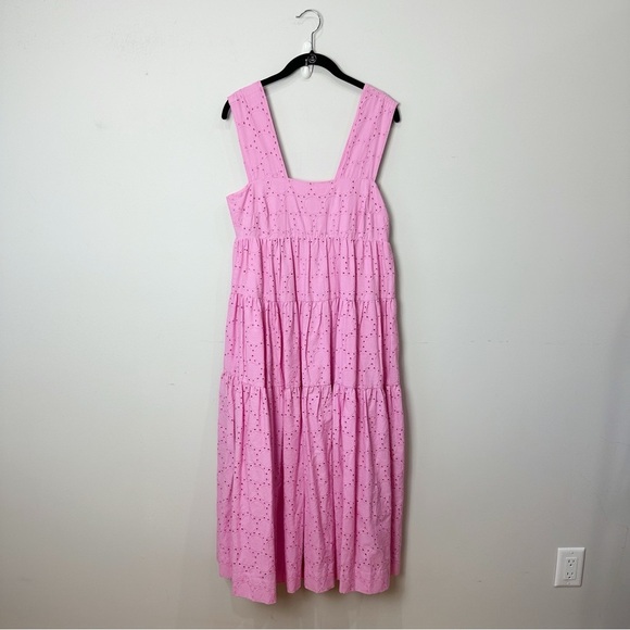 Anthropologie Eyelet Dress Pink Square Neck Tiered - Picture 2 of 8